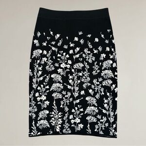 BCBGMaxAzria Floral Black and White Knee Length Skirt- Size Small